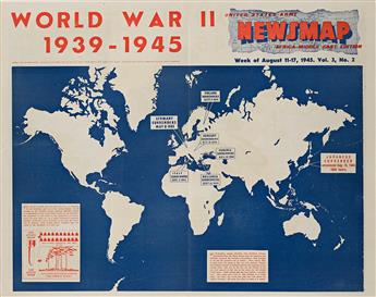 VARIOUS ARTISTS. UNITED STATES ARMY NEWSMAP. Group of 9 double-sided posters. 1944-45. Each approximately 21¼x24 inches, 54x61 cm. Army